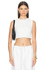Enza Costa Textured Jacquard Cropped Tank Top in Off White, view 1, click to view large image.