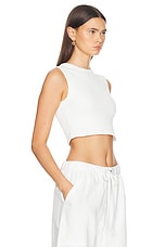 Enza Costa Textured Jacquard Cropped Tank Top in Off White, view 2, click to view large image.