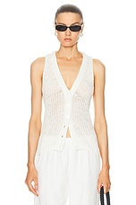 Enza Costa Linen Open Knit Vest in White, view 1, click to view large image.
