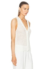 Enza Costa Linen Open Knit Vest in White, view 2, click to view large image.