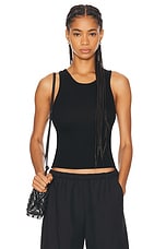 Enza Costa Silk Rib Sheath Tank in Black, view 1, click to view large image.