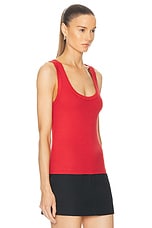 Enza Costa Supima Rib Scoop Tank in Poppy, view 2, click to view large image.