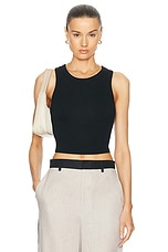 Enza Costa Cropped Bold Sheath Tank in Black, view 1, click to view large image.