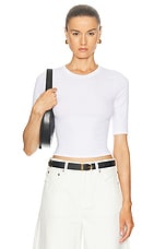 Enza Costa Silk Rib Cropped Half Sleeve Crew Top in White, view 1, click to view large image.