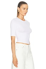 Enza Costa Silk Rib Cropped Half Sleeve Crew Top in White, view 2, click to view large image.
