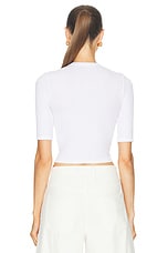 Enza Costa Silk Rib Cropped Half Sleeve Crew Top in White, view 3, click to view large image.