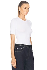 Enza Costa Silk Knit Half Sleeve Crewneck Top in White, view 2, click to view large image.