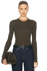 Enza Costa Silk Sweater Rib Longsleeve Crewneck Top in Army Green, view 1, click to view large image.