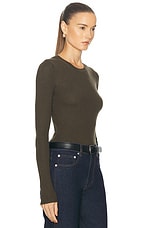 Enza Costa Silk Sweater Rib Longsleeve Crewneck Top in Army Green, view 2, click to view large image.