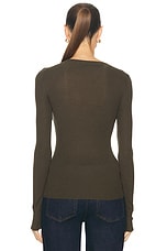 Enza Costa Silk Sweater Rib Longsleeve Crewneck Top in Army Green, view 3, click to view large image.