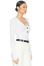 Enza Costa Cashmere Longsleeve Cuffed Henley Top in White, view 2, click to view large image.