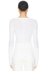 Enza Costa Cashmere Longsleeve Cuffed Henley Top in White, view 3, click to view large image.