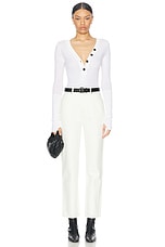 Enza Costa Cashmere Longsleeve Cuffed Henley Top in White, view 4, click to view large image.