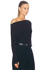 Enza Costa Cashmere Cuffed Off Shoulder Longsleeve Top in Black, view 2, click to view large image.