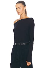 Enza Costa Cashmere Cuffed Off Shoulder Longsleeve Top in Black, view 3, click to view large image.