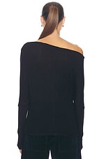 Enza Costa Cashmere Cuffed Off Shoulder Longsleeve Top in Black, view 4, click to view large image.