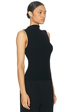 Enza Costa Silk Knit Rib Sleeveless Mockneck Top in Black, view 2, click to view large image.