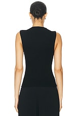 Enza Costa Silk Knit Rib Sleeveless Mockneck Top in Black, view 3, click to view large image.