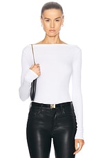 Enza Costa Silk Knit Boat Neck Top in White, view 1, click to view large image.