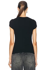 Enza Costa Cashmere Cotton Pointelle Cap Sleeve Crewneck Top in Black, view 3, click to view large image.