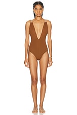 ERES Twist Pirouette One Piece Swimsuit in Caramelo & Percale, view 1, click to view large image.