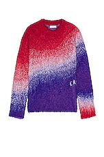 ERL Unisex Degrade Vneck Sweater Knit in BLUE RED WHITE, view 1, click to view large image.
