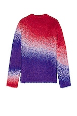 ERL Unisex Degrade Vneck Sweater Knit in BLUE RED WHITE, view 2, click to view large image.