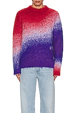 ERL Unisex Degrade Vneck Sweater Knit in BLUE RED WHITE, view 4, click to view large image.