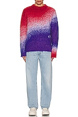 ERL Unisex Degrade Vneck Sweater Knit in BLUE RED WHITE, view 5, click to view large image.