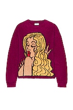 ERL Unisex Kiss Mohair Intarsia Sweater Knit in FUSCIA, view 1, click to view large image.