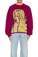 ERL Unisex Kiss Mohair Intarsia Sweater Knit in FUSCIA, view 3, click to view large image.