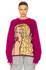 ERL Unisex Kiss Mohair Intarsia Sweater Knit in FUSCIA, view 1, click to view large image.