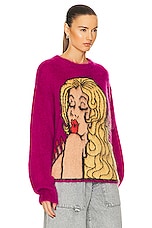 ERL Unisex Kiss Mohair Intarsia Sweater Knit in FUSCIA, view 2, click to view large image.