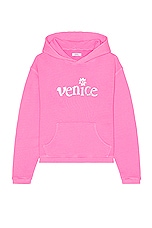 ERL Unisex Silver Printed Venice Hoodie Knit in PINK, view 1, click to view large image.