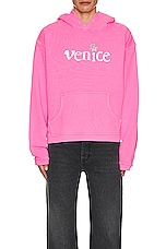 ERL Unisex Silver Printed Venice Hoodie Knit in PINK, view 3, click to view large image.