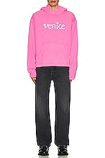 ERL Unisex Silver Printed Venice Hoodie Knit in PINK, view 4, click to view large image.
