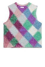 ERL Argyle Glitter Boxy Vest Knit in Multi, view 1, click to view large image.