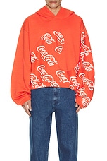 ERL Men Coca Cola Swirl Hoodie Knit in Red, view 3, click to view large image.