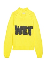 ERL Open Neck Wet Intarsia Raglan Pullover Knit in Yellow, view 1, click to view large image.