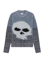 ERL Glitter Skull Intarsia Pullover Knit in Silver, view 1, click to view large image.
