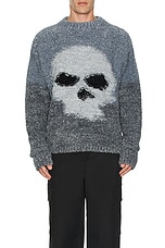 ERL Glitter Skull Intarsia Pullover Knit in Silver, view 3, click to view large image.