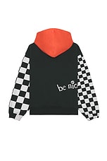 ERL Men Venice Checker Sleeve Hoodie in Black Checker, view 2, click to view large image.