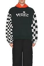 ERL Men Venice Checker Sleeve Hoodie in Black Checker, view 3, click to view large image.