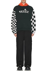 ERL Men Venice Checker Sleeve Hoodie in Black Checker, view 4, click to view large image.