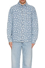 ERL Unisex Denim Jacquard Overshirt Woven in LIGHT BLUE, view 4, click to view large image.