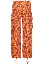 ERL Unisex Printed Cargo Pants Woven in Orange Flame, view 2, click to view large image.