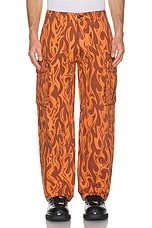 ERL Unisex Printed Cargo Pants Woven in Orange Flame, view 5, click to view large image.