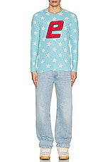 ERL Unisex Printed Thermal Shirt Knit in TURQUOISE, view 4, click to view large image.