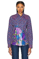 ERL Unisex Cowboy Combo Shirt Woven in BLUE MULTI, view 1, click to view large image.