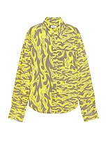 ERL Unisex Printed Button Up Shirt Woven in Yellow Flames, view 1, click to view large image.